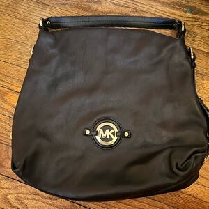 Michael Kors Black Leather Bag with Gold Logo